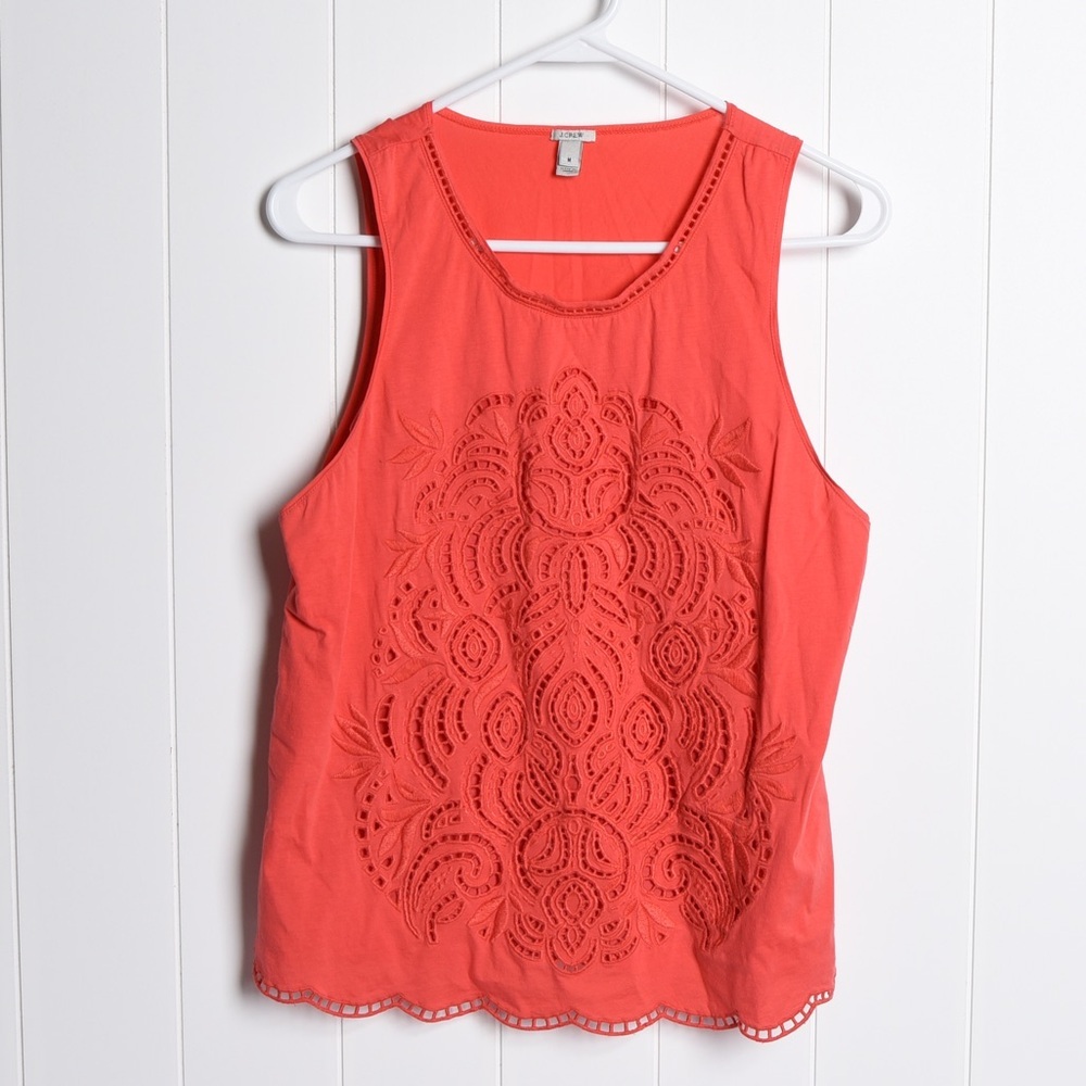 J. Crew‎ women's pink tank, embroidered design, size M